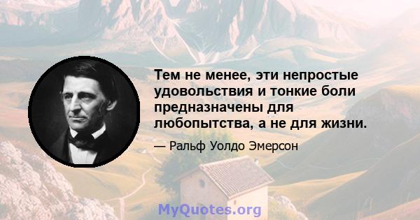 Тем не менее, эти непростые удовольствия и тонкие боли предназначены для любопытства, а не для жизни.