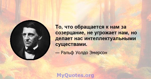 То, что обращается к нам за созерцание, не угрожает нам, но делает нас интеллектуальными существами.