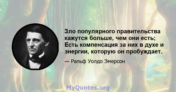 Зло популярного правительства кажутся больше, чем они есть; Есть компенсация за них в духе и энергии, которую он пробуждает.