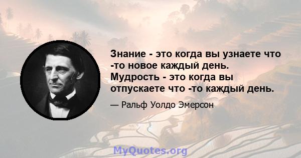 Знание - это когда вы узнаете что -то новое каждый день. Мудрость - это когда вы отпускаете что -то каждый день.