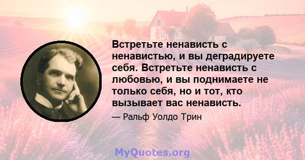 Встретьте ненависть с ненавистью, и вы деградируете себя. Встретьте ненависть с любовью, и вы поднимаете не только себя, но и тот, кто вызывает вас ненависть.