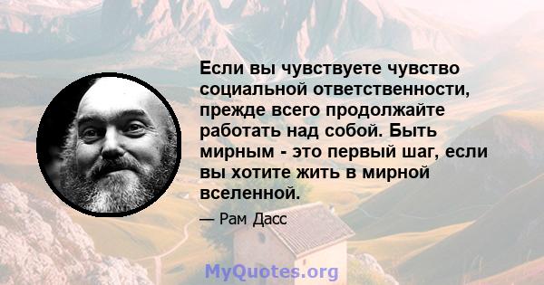 Если вы чувствуете чувство социальной ответственности, прежде всего продолжайте работать над собой. Быть мирным - это первый шаг, если вы хотите жить в мирной вселенной.