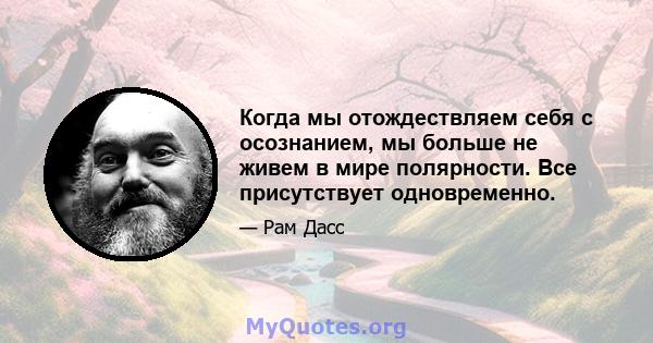 Когда мы отождествляем себя с осознанием, мы больше не живем в мире полярности. Все присутствует одновременно.