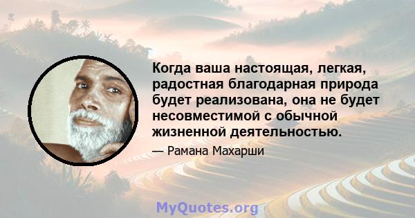 Когда ваша настоящая, легкая, радостная благодарная природа будет реализована, она не будет несовместимой с обычной жизненной деятельностью.