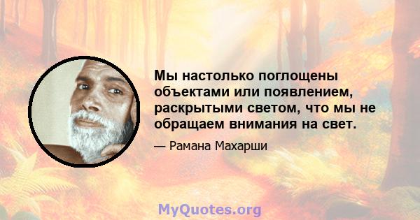 Мы настолько поглощены объектами или появлением, раскрытыми светом, что мы не обращаем внимания на свет.