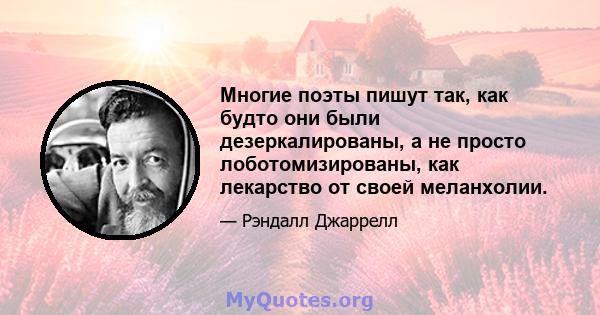 Многие поэты пишут так, как будто они были дезеркалированы, а не просто лоботомизированы, как лекарство от своей меланхолии.