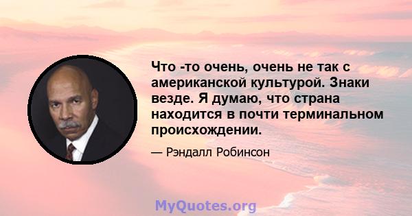 Что -то очень, очень не так с американской культурой. Знаки везде. Я думаю, что страна находится в почти терминальном происхождении.