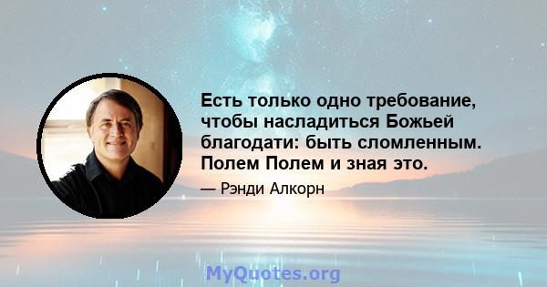 Есть только одно требование, чтобы насладиться Божьей благодати: быть сломленным. Полем Полем и зная это.