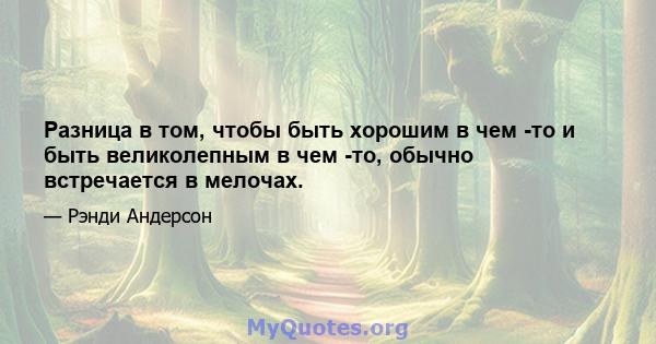 Разница в том, чтобы быть хорошим в чем -то и быть великолепным в чем -то, обычно встречается в мелочах.