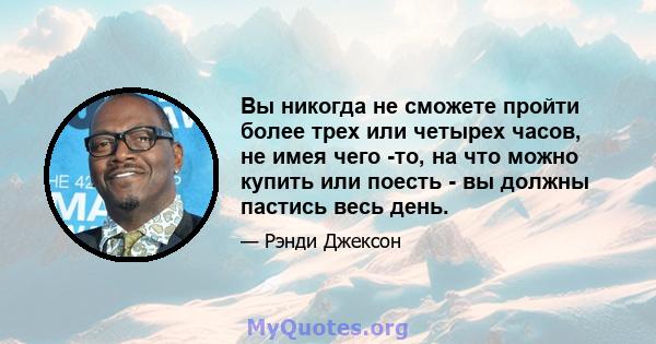 Вы никогда не сможете пройти более трех или четырех часов, не имея чего -то, на что можно купить или поесть - вы должны пастись весь день.