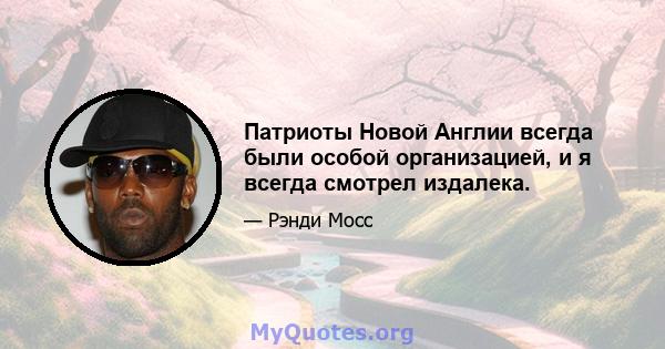 Патриоты Новой Англии всегда были особой организацией, и я всегда смотрел издалека.