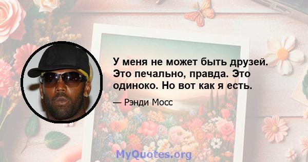 У меня не может быть друзей. Это печально, правда. Это одиноко. Но вот как я есть.