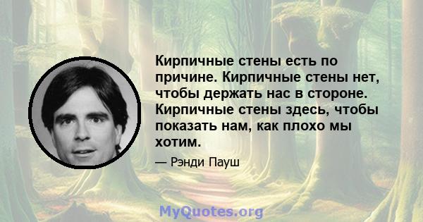 Кирпичные стены есть по причине. Кирпичные стены нет, чтобы держать нас в стороне. Кирпичные стены здесь, чтобы показать нам, как плохо мы хотим.