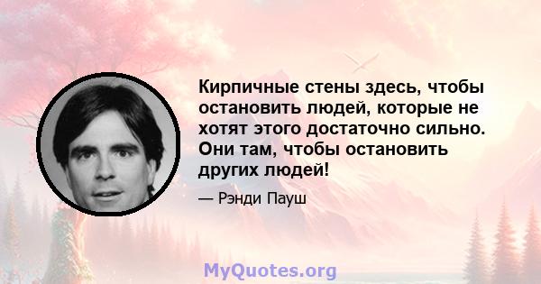 Кирпичные стены здесь, чтобы остановить людей, которые не хотят этого достаточно сильно. Они там, чтобы остановить других людей!