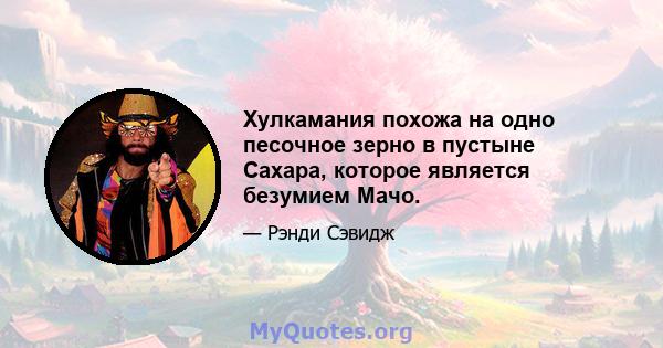 Хулкамания похожа на одно песочное зерно в пустыне Сахара, которое является безумием Мачо.