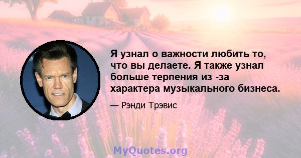 Я узнал о важности любить то, что вы делаете. Я также узнал больше терпения из -за характера музыкального бизнеса.