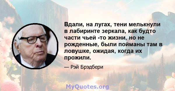 Вдали, на лугах, тени мелькнули в лабиринте зеркала, как будто части чьей -то жизни, но не рожденные, были пойманы там в ловушке, ожидая, когда их прожили.