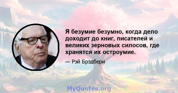 Я безумие безумно, когда дело доходит до книг, писателей и великих зерновых силосов, где хранятся их остроумие.