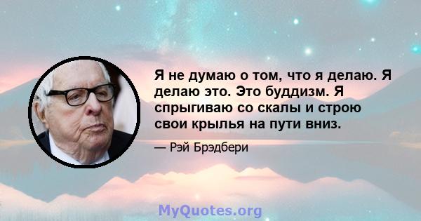 Я не думаю о том, что я делаю. Я делаю это. Это буддизм. Я спрыгиваю со скалы и строю свои крылья на пути вниз.