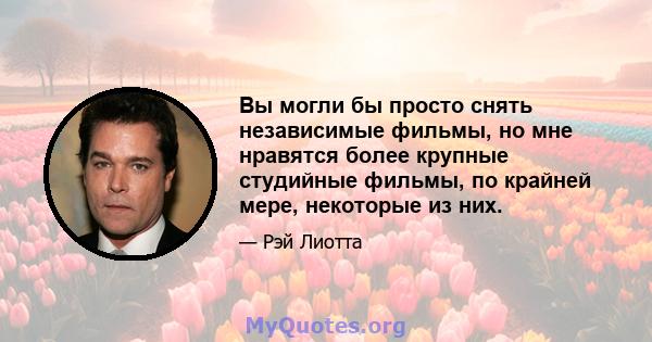 Вы могли бы просто снять независимые фильмы, но мне нравятся более крупные студийные фильмы, по крайней мере, некоторые из них.