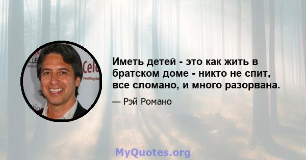 Иметь детей - это как жить в братском доме - никто не спит, все сломано, и много разорвана.