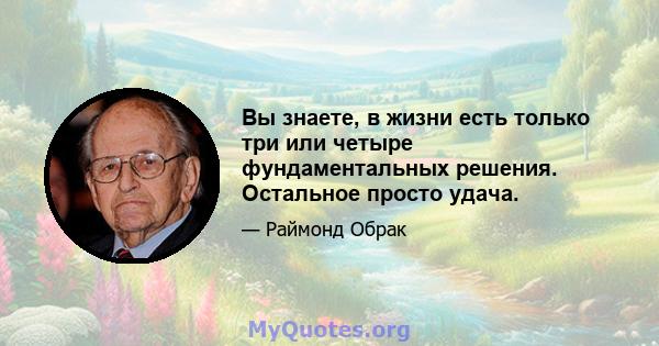 Вы знаете, в жизни есть только три или четыре фундаментальных решения. Остальное просто удача.