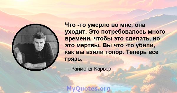 Что -то умерло во мне, она уходит. Это потребовалось много времени, чтобы это сделать, но это мертвы. Вы что -то убили, как вы взяли топор. Теперь все грязь.