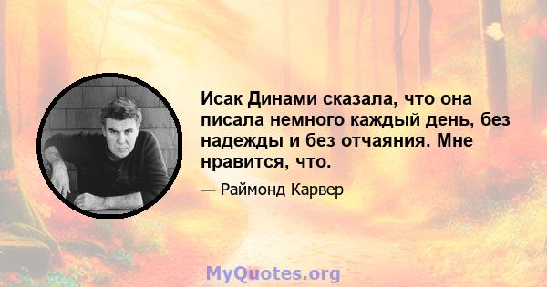 Исак Динами сказала, что она писала немного каждый день, без надежды и без отчаяния. Мне нравится, что.