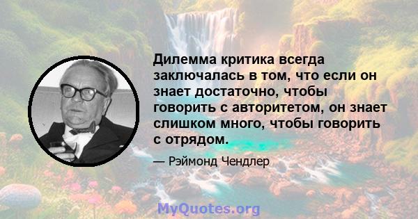 Дилемма критика всегда заключалась в том, что если он знает достаточно, чтобы говорить с авторитетом, он знает слишком много, чтобы говорить с отрядом.