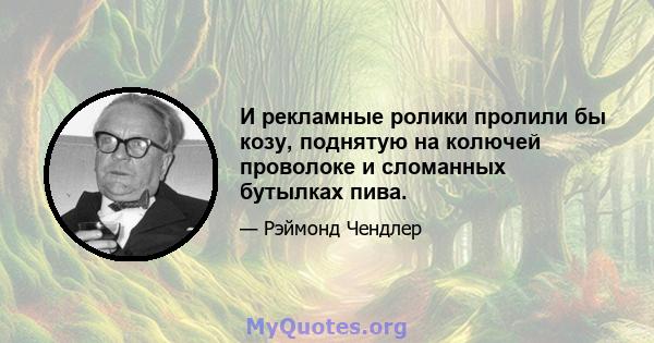 И рекламные ролики пролили бы козу, поднятую на колючей проволоке и сломанных бутылках пива.