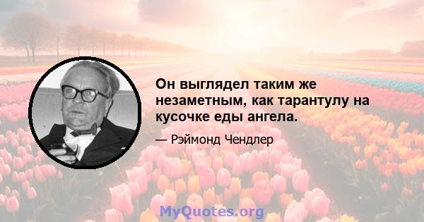 Он выглядел таким же незаметным, как тарантулу на кусочке еды ангела.