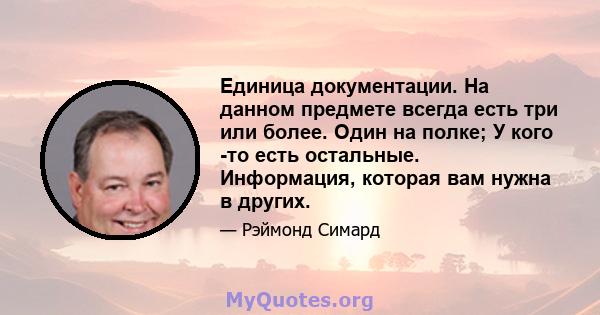 Единица документации. На данном предмете всегда есть три или более. Один на полке; У кого -то есть остальные. Информация, которая вам нужна в других.