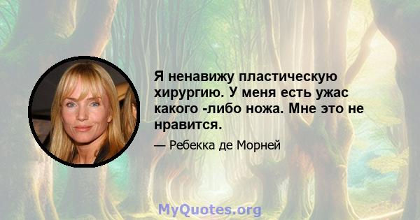 Я ненавижу пластическую хирургию. У меня есть ужас какого -либо ножа. Мне это не нравится.