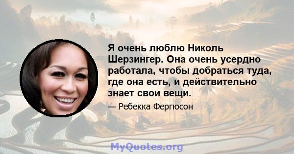 Я очень люблю Николь Шерзингер. Она очень усердно работала, чтобы добраться туда, где она есть, и действительно знает свои вещи.