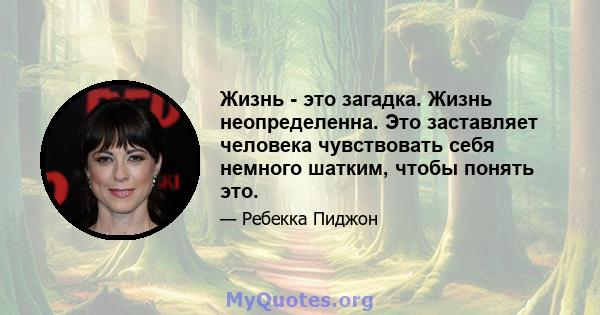 Жизнь - это загадка. Жизнь неопределенна. Это заставляет человека чувствовать себя немного шатким, чтобы понять это.