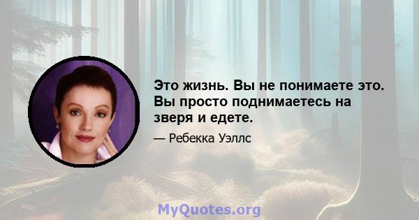 Это жизнь. Вы не понимаете это. Вы просто поднимаетесь на зверя и едете.