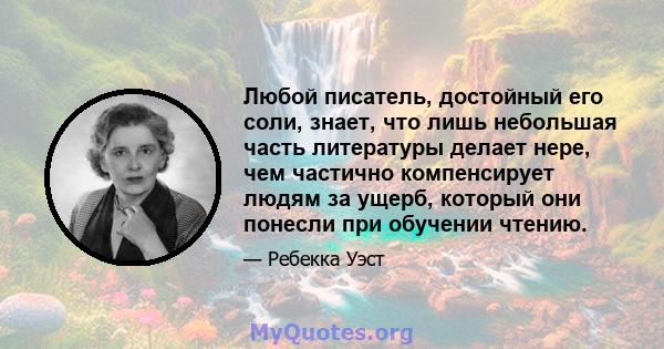 Любой писатель, достойный его соли, знает, что лишь небольшая часть литературы делает нере, чем частично компенсирует людям за ущерб, который они понесли при обучении чтению.