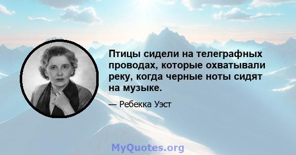 Птицы сидели на телеграфных проводах, которые охватывали реку, когда черные ноты сидят на музыке.