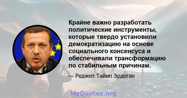 Крайне важно разработать политические инструменты, которые твердо установили демократизацию на основе социального консенсуса и обеспечивали трансформацию по стабильным причинам.