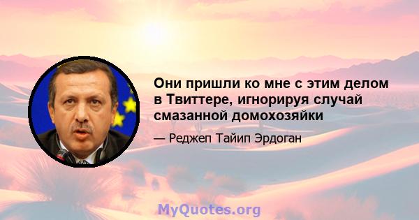 Они пришли ко мне с этим делом в Твиттере, игнорируя случай смазанной домохозяйки