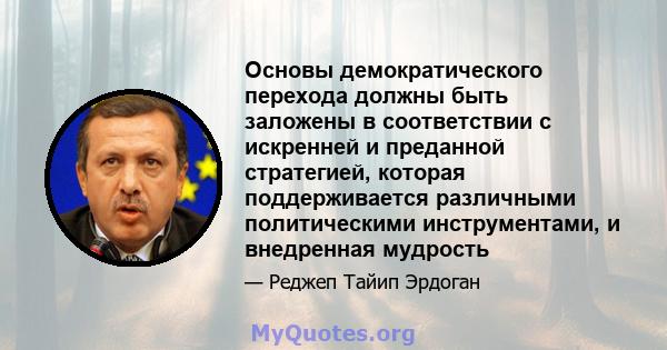 Основы демократического перехода должны быть заложены в соответствии с искренней и преданной стратегией, которая поддерживается различными политическими инструментами, и внедренная мудрость