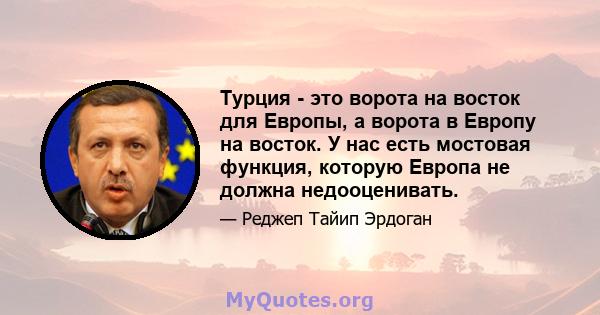 Турция - это ворота на восток для Европы, а ворота в Европу на восток. У нас есть мостовая функция, которую Европа не должна недооценивать.