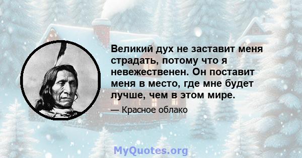 Великий дух не заставит меня страдать, потому что я невежественен. Он поставит меня в место, где мне будет лучше, чем в этом мире.