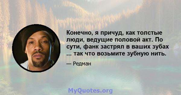 Конечно, я причуд, как толстые люди, ведущие половой акт. По сути, фанк застрял в ваших зубах ... так что возьмите зубную нить.