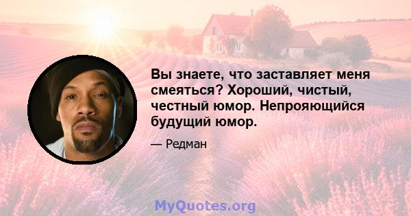 Вы знаете, что заставляет меня смеяться? Хороший, чистый, честный юмор. Непрояющийся будущий юмор.