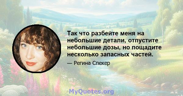 Так что разбейте меня на небольшие детали, отпустите небольшие дозы, но пощадите несколько запасных частей.