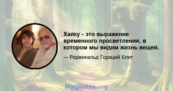 Хайку - это выражение временного просветления, в котором мы видим жизнь вещей.