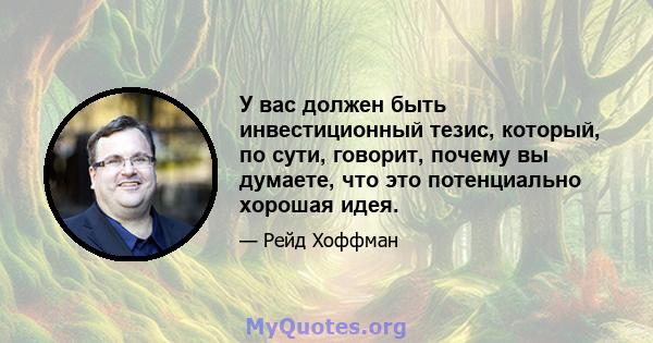 У вас должен быть инвестиционный тезис, который, по сути, говорит, почему вы думаете, что это потенциально хорошая идея.