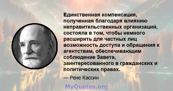 Единственная компенсация, полученная благодаря влиянию неправительственных организаций, состояла в том, чтобы немного расширить для частных лиц возможность доступа и обращения к агентствам, обеспечивающим соблюдение