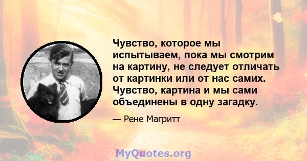 Чувство, которое мы испытываем, пока мы смотрим на картину, не следует отличать от картинки или от нас самих. Чувство, картина и мы сами объединены в одну загадку.